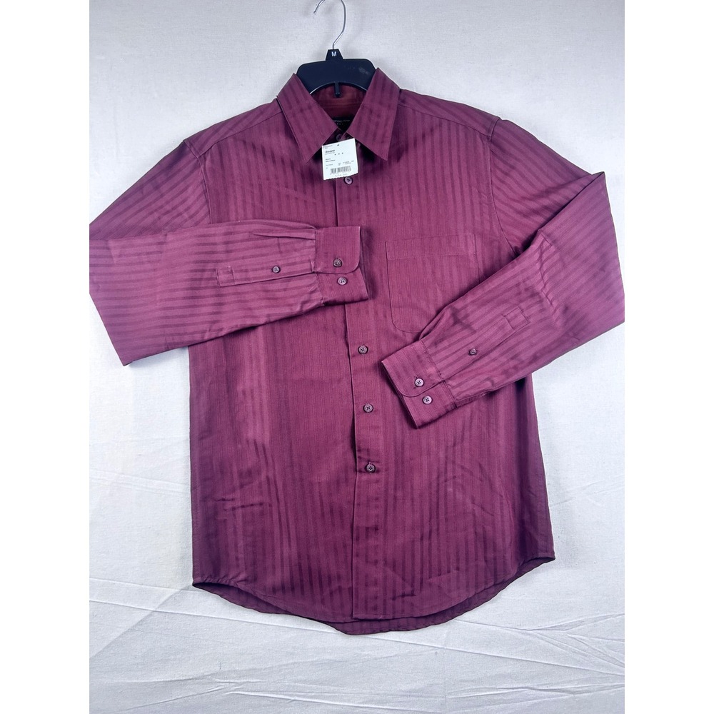 Covington Mens Port Wine Microfiber Striped Long Sleeve Button Down Shirt Small